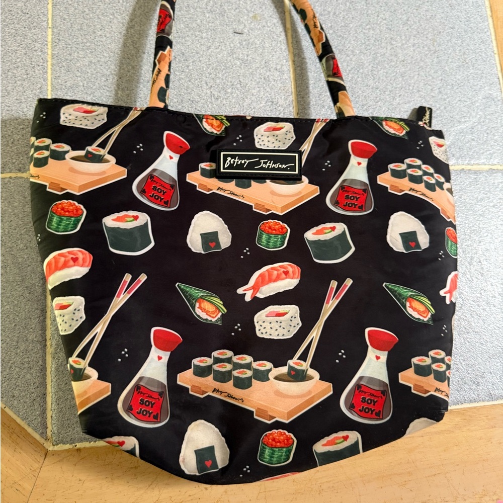 Betsey Johnson Black Tote with Sushi Print